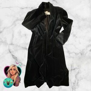 Vintage 50" Long Velvet Coat Black Opera Evening Duster 80s 90s Goth Formal M